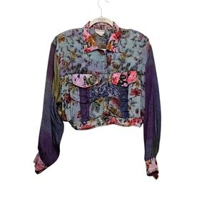 Vintage Fashion Passport Jacket L Patchwork Floral Ombre Cropped Boho 90s‎ 80s